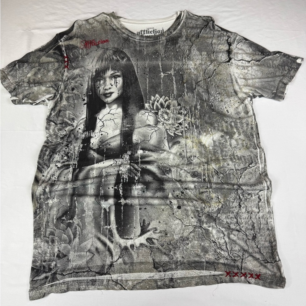 Affliction Gray and Black Bamboo Graphic Tee
